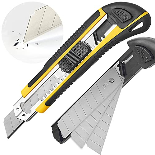DOWELL Profi Cuttermesser Set, 18mm Abbrechklinge Kartonmesser aus SK5, Extra scharfes Cutter Messer mit gummiertem Griff, Perfekt für Schneiden zum Papier, Karton usw.