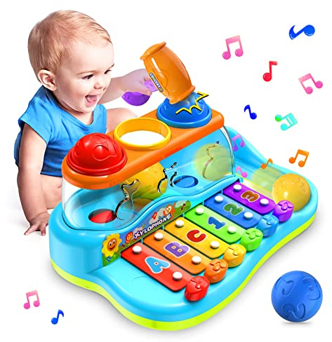 Yerloa Xylophon mit Hammerspiel Spielzeug , Baby Musikspielzeug ab 1 Jahr, Musikinstrument Keyboard ab 12 Monate Pädagogisches Motorikspielzeug Geschenke 1 2 3 Jahr mädchen Jungen