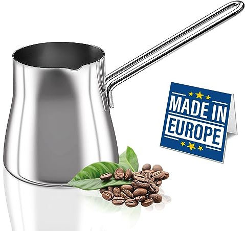 Crystalia Türkische Kaffeekanne 18/10 Edelstahl, 850ml Herdplatte Teebereiter, Milchwärmer, griechischer arabischer Kaffee Cezve Briki zum Kochen, Schokoladenheizung, Butterschmelzbecher, Kaffeehebe