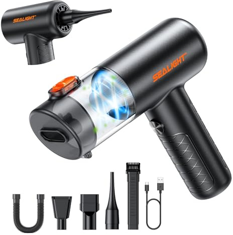 SEALIGHT Handstaubsauger Akku 32000Pa Kabelloser Autosauger Stark,Bürstenloser Motor 400000 RPM, Mini Staubsauger für Auto,PC,Sofa,Tierhaare,Notfall