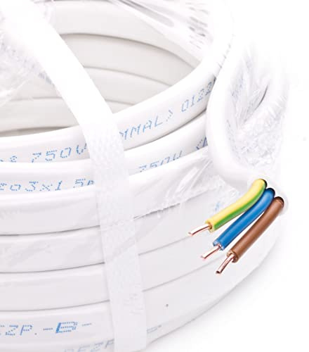 Stromkabel Flachkabel Mantelleitung Elektrokabel Flach Feuchtraumkabel YDYp NYM-J 3x1,5 mm2 450/750V Kabel Elektroleitung - 15m Ring