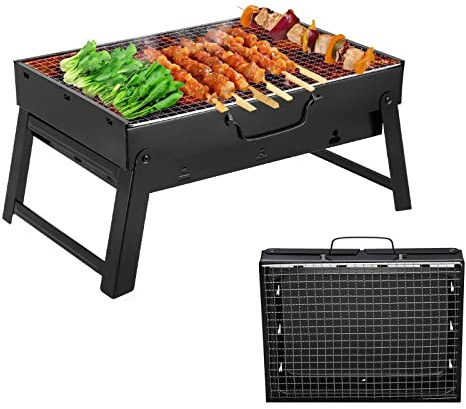 ROIMOE Holzkohlegrills Grill BBQ Portable, Tischgrill Campinggrill Picknickgrill, Abnehmbare BBQ Grills Klappgrill Minigrill für Outdoor Terrasse Camping (Small) Black