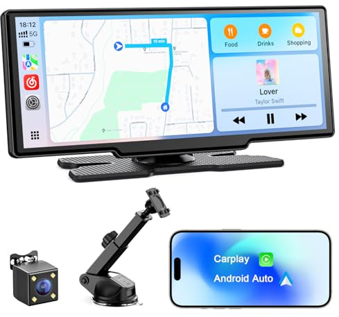 Avylet 8,1 Wireless Carplay Display für Android Auto&Apple Carplay, Tragbares IPS Bildschirm mit IP67 Rückfahrkamera, OTA-Updates, GPS, Mirror Link, Bluetooth 5.0, FM/AUX, Plug & Play für PKW LKW SUV