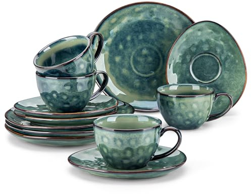 vancasso Kaffeeservice Steingut, STARRY 12 teiliges Kaffeeset für 4 Personen, Beinhaltet Kaffeetassen, Untertassen, Vintage Aussehen