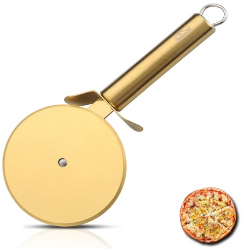 Berglander Pizzarad, Gold Titan Beschichtung Edelstahl Pizzaschneider, Super Sharp Pizzaschneider mit Titan Vergoldung, Gebäckschneider, leicht zu reinigen und zu lagern