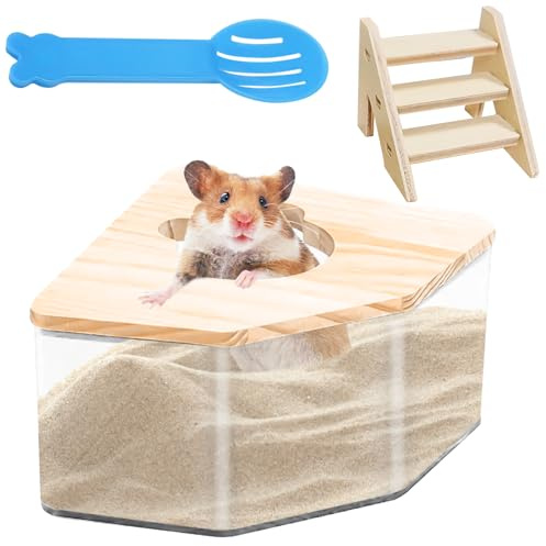 Behogan Hamster Badezimmer, Transparent Sandbad für Hamster, Sand-Badezimmer für Hamster mit Leiter und Schaufel, Hamster Leiter, sandbad Hamster für Hamster oder Kleine Haustiere(Pentagon)