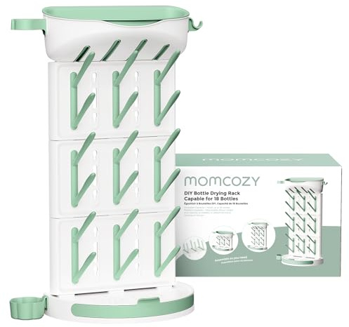Momcozy Premium Babyflaschen Trockenständer – Vertikaler Flaschenhalter für 18 Flaschen & Stillzubehör | Mit Reise-Set & Bürstenhalter (37x17x54 cm)