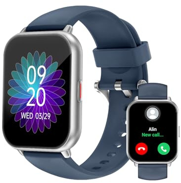 RUIMEN Smartwatch mit Telefonfunktion,Smartwatch für Damen Herren 1.85'' HD Screen Fitnessuhr mit SpO2-Überwachung Pulsuhr Schlafmonitor Schrittzähler Uhr 110+ Trainingsmodi für Android iOS (2 Bänder)