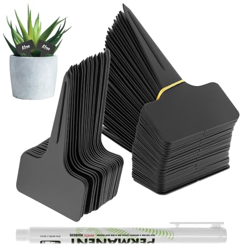 QWORK® 120 Stück Plastik Pflanzenschilder, T-Form Wetterfest Gartenetiketten mit Markierungsstift, für Außen- und Innenpflanzen
