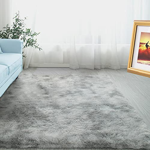ABWXN Flauschig Teppich Hochflor Teppich 120x160 cm, Weich Langflor Shaggy Teppich für Schlafzimmer, Wohnzimmer - Hellgrau