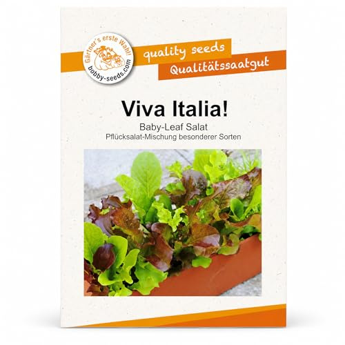 Bobby-Seeds Baby Leaf Mix Viva Italia, Salatmischung Saatgut für ca. 600 Pflanzen, Pflücksalat grün & rot, schnelle Ernte, ideal für Garten & Hochbeet