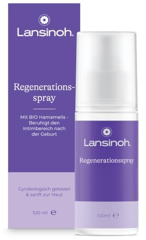 Lansinoh Regenerationsspray nach Geburt, 100 ml | kühlend & pflegend im Wochenbett, für sensible Hautbereiche, 360° Sprühkopf, mit Bio-Hamamelis, -Kamille & -Gurkenextrakt