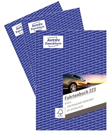 AVERY Zweckform 223-3 Softcover Fahrtenbuch PKW (Finanzamt anerkannt, DIN A5 210x148mm, 80 Seiten|858 Fahrten, Deutschland & Österreich, Abgrenzung privater/geschäftlicher Fahrten) 3er-Pack