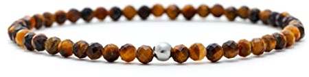BERGERLIN Tigerauge Armband echt mit 925 Sterling Silberperle - facettierte Perlen - Größe L