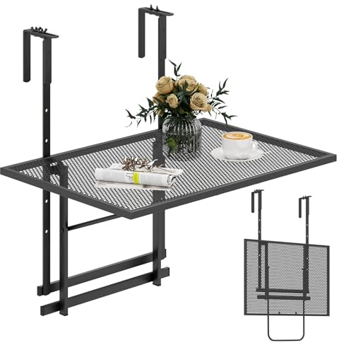 GIANTEX Balkontisch klappbar Hängetisch, Balkonhängetisch in 5 Stufen höhenverstellbar, Klapptisch Gartentisch zum Einhängen, stabile Dreiecksstruktur, Hängetisch Balkon Terrasse (Höhenverstellbar)