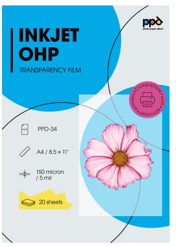 PPD 20 x A4 Inkjet Premium Overheadfolie für vollfarbige Ausdrucke in höchster Qualität PPD-34-20