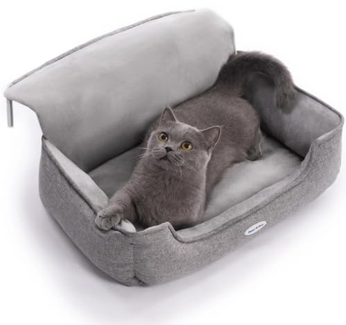 Happi N Pets Großes Katzenbett für Heizung, warmes und stabiles Sitzteil für große Katzen mit waschbarer Plüschbezug, verstellbaren Metallhaken, bequemer Hängematte, grau