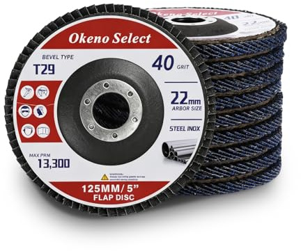 Okeno Select 10 Stück Fächerscheibe 40 Korn 125, Fächerscheiben 125mm, Fächerschleifscheibe, T29 Schneiden Schleifscheiben, Lamellenscheiben, Fächerscheibe für Metall Holz Stahl Schnelles Präzises