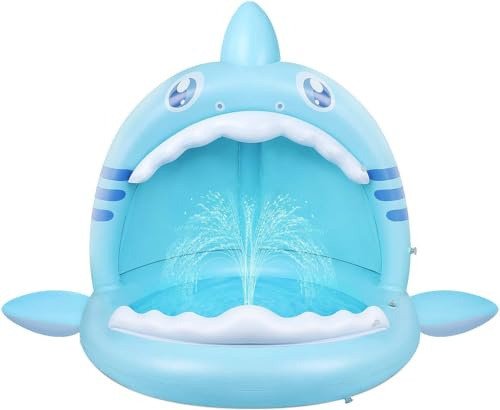 Baby Pool,Hai Planschbecken für Kleinkinder mit Überdachung,Kinder Aufblasbarer Pool mit Wasser Sprinkler,Wasser Spielezentrum für Kinder Innen & Außen