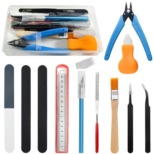 BGTXINGI 16-teiliges Modellbauwerkzeug-Set Gundam Modellbau-Werkzeug-Set mit Kunststoffbox für Modellbau, Auto, Hobby, Modellbau, Reparatur und Fixierung, DIY-Bastelset