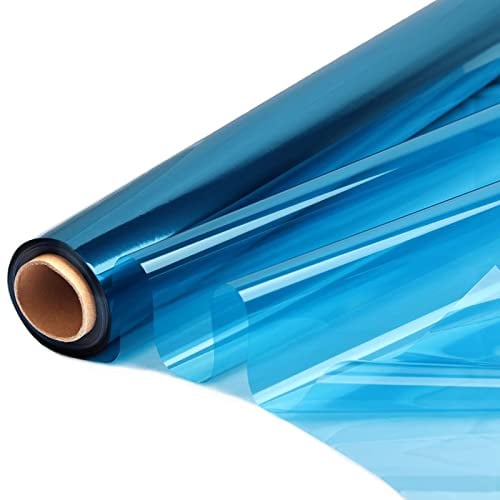 CMFYHM Blaue Zellophanfolie, buntes Zellophan-Geschenkpapier, 86 cm breitx30 m lang, durchscheinendes farbiges Zellophan-Geschenkpapier für Geschenkkörbe, Leckereien, Kunsthandwerk, Dekoration (blau)