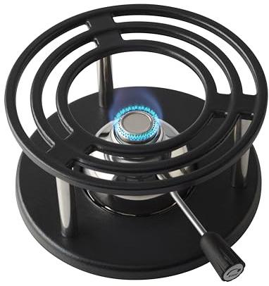 Kisag Rechaud BLACK CAST Ø20×11 cm mit Sicherheitsgasbrenner 1,1 kW, Stövchen Gusseisen & Edelstahl für Fondue, Flamme stufenlos regulierbar, leicht zu reinigen, Swiss Design Speisenwärmer