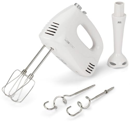 Clatronic® Handmixer | Hand- und Stab- Mixer in Einem | Handrührgerät mit kraftvollem 300 Watt-Motor | Rührgerät mit 5 Geschwindigkeitsstufen | Turbostufe & Auswurftaste | HM 3524