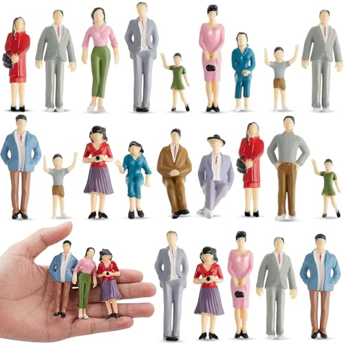 Namalu 14 Menschen Figuren im Maßstab 1:25 Mini Modelleisenbahn Figuren Architektur Plastik Menschen Winzige Haus Bemalte Stehende und Sitzende Spielfiguren für Miniaturszenen(Gemischte Farbe)