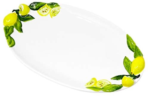 Lashuma Handgemachte Ovale Servierplatte aus Italienischer Keramik im Zitronendesign, Servierteller 34x19 cm
