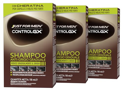 Just For Men Control GX Shampoo Anti-Grigio Graduale Uomo, Riduce Gradualmente il Grigio, Per Un Look Naturale e Discreto, 118 ml (3 Pack)