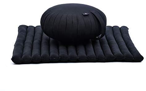 Leewadee Meditationsset - Meditationsset aus Kapok, Kissen und Meditationsmatte Zafu und Zabuton, Schwarz