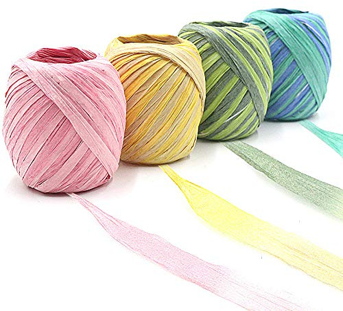 MA Keleily Geschenkpapier Band, 4 Rollen Farbe Raffia Bast, Papierschnüre Schnurseile Ideal für Bastel projekte, DIY Blumen Scrapbook Dekoration, Geschenkbox Verpackung 3cm x 20m