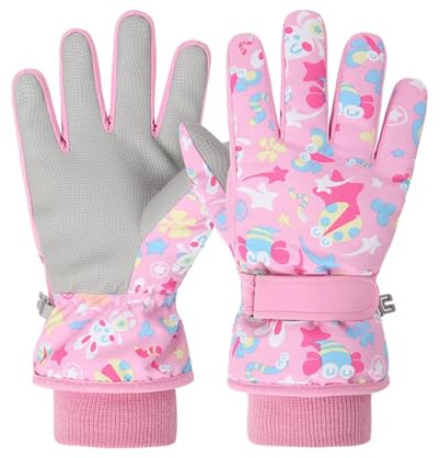 FAYHIJUN Handschuhe Kinder Winter Skihandschuhe für 2-13 Jahre Mädchen Jungen Fäustlinge Wasserdicht Winddichte Winterhandschuhe Fahrradhandschuhe Skifahren Snowboard (Pink, L (9-13 Jahre alt))