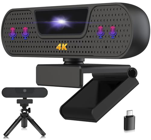 W8GS Webcam 4K, Kamera PC mit Mikrofon, Geräuschunterdrückung, Autofokus, 85°Sichtfeld, Datenschutz, Plug&Play, Lichtkorrektur, für Mac OS/Windows/Linux/Chrome/Switch 2, Meeting and Streaming