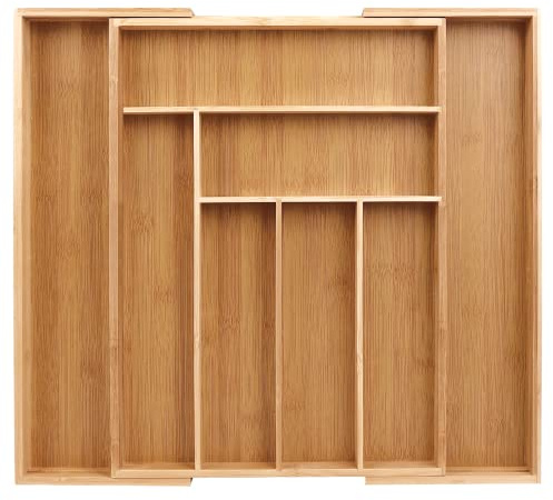 Sosayet grösseverstellbarer Bambus-Bezettkasten mit 6-8 Fächern, Expandable Organizer für Besteck und Küchenutensilien