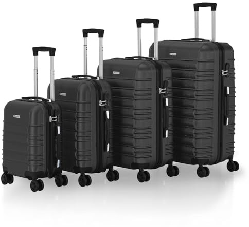 Juskys® Hartschale Kofferset Reisekoffer 4 teilig - Zahlenschloss, geräuscharme 360° Rollen groß, Teleskopgriff, leicht - Koffer in Schwarz