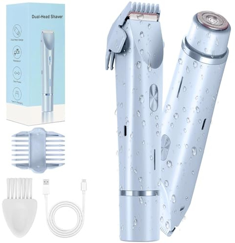 Silky Glow 2 in 1 Elektrischer Damenrasierer - Dual Head Bikini Trimmer! Wet & Dry Use, ideal für Bad und Reise. Perfekt für Gesicht, Beine & Bikinizone! (Hellblau)