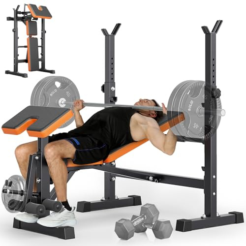 YOLEO Multifunktions-Trainingsbank, verstellbar & klappbar, mit Beinbeuger. Ideal für Heimfitness: Kniebeugen, Bankdrücken, Beintraining. Robust & stabil, maximale Traglast 250 kg.