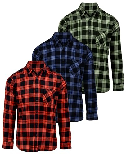 Andrew Scott Herren Flannel Shirt Hemd mit Button-Down-Kragen (3er Pack)