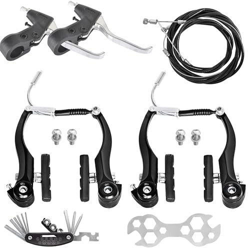 Coocnh Komplett-Set V-Bremse Universelle Fahrrad V-Bremse Set mit Werkzeug - Inkl. 2x V-Bremsen Bremshebel Bremszügen (165cm & 70cm) Multitool für MTB/BMX/Faltrad (Schwarz)