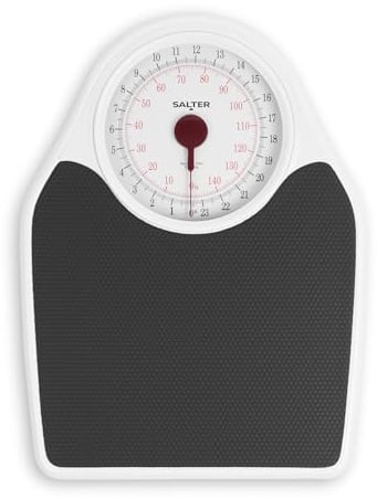 Salter Mechanische Badezimmerwaage – Analoge Doktorwaage mit großer, leicht ablesbarer Anzeige, rutschfester Vinylmatte, batteriefrei, präzises Wiegen in kg/st/lb, zeitloses Retro-Design