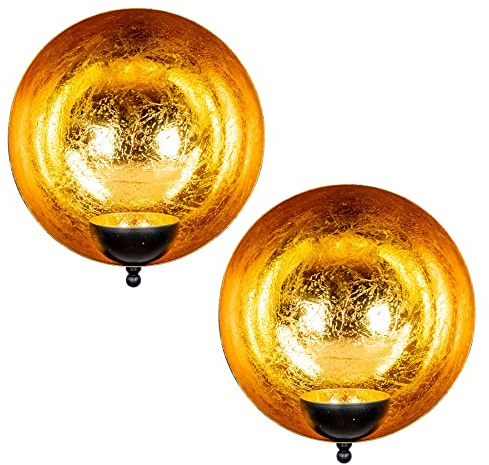 levandeo Wand Teelichthalter Ø 15cm Schwarz Gold Metall 2er Set Kerzenhalter Wanddeko Kerze Deko Wohndeko Kerzendeko Kerzenständer