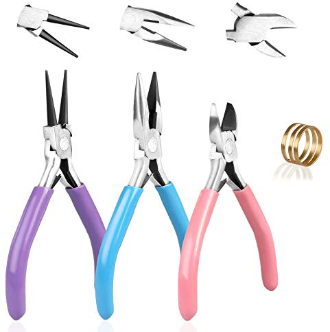 Schmuckzange Set - Reastar 3 Stück Mini Zange mit Sprungringöffner, Spitzzange, Rundzange, Drahtzange - für DIY Handwerk Schmuckherstellung Schmuckreparatur Zubehör
