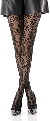 Gi&Gi Strumpfhosen für Damen,Strumpfhosen Damen Muster aus Blumenspitze.N 1607 (DE/NL/SE/PL, Alphanumerisch, L, XL, Regular, Regular, Schwarz)