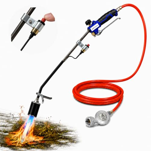 Bluecraft Unkrautbrenner Gas 69kW Gasbrenner Unkraut Abflammgerät mit Piezozündung Unkrautvernichter mit Druckregler für Gasflasche Dachbrenner Anzünder Anwärmbrenner Weed Burner