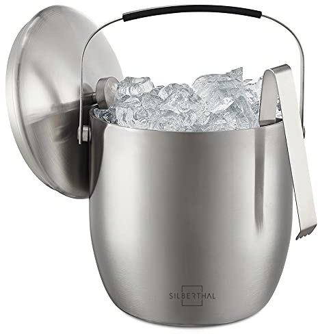 SILBERTHAL Eiswürfelbehälter Edelstahl 3L - Doppelwandig Isoliert | Eisbehälter mit Deckel & Zange – Eiskübel Ice Bucket für Cocktails, Wein, Sekt & Alkoholfreies – Weinkühler Flaschenkühler
