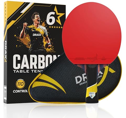 DRAXX SPORTS Tischtennisschläger Carbon | 6 Sterne | Schneller, Stärker, Präziser | Offensive Geschwindigkeit | Verstärkte Schutzhülle | Hochleistungs-Tischtennisschläger für Profis
