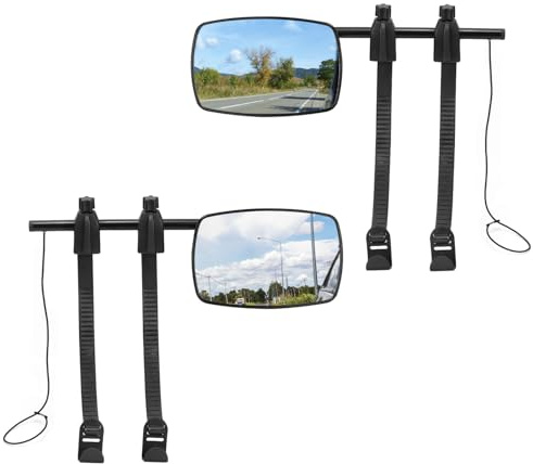 QWORK® 2 Stück Wohnwagenspiegel Universal, Verstellbare Wohnwagen Spiegel mit Klemmen, Kompatibel mit SUV, Wohnmobil, LKW, Anhänger, Camper, Vans