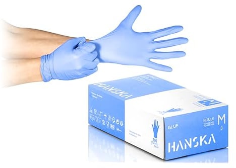 HANSKA 100 Blau Nitril-Einweghandschuhe – puderfrei – Einweg – beidhändig tragbar – unsteril – Gummibasis – Geeignet für medizinische Bereiche und Lebensmittelverarbeitung (100, M)