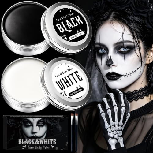 Schminke Halloween Make up Schwarz Weiß 100g, Kinderschminke Karnevals Set | Face Body Paint für Gesicht und Körper, Theaterschminke, Faschingsschminke für Fasching SFX Makeup